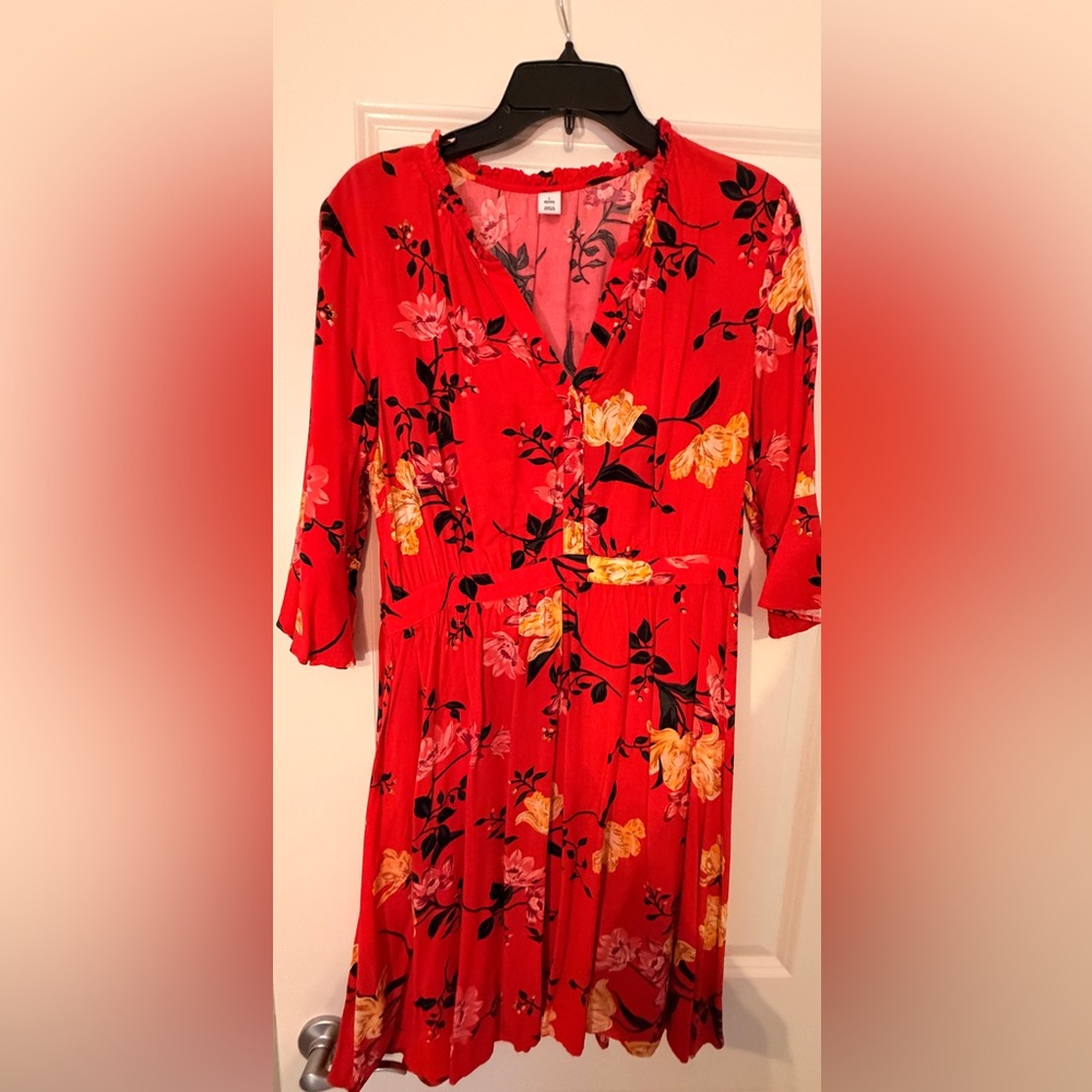 Old Navy Red Floral Long Sleeve Dress